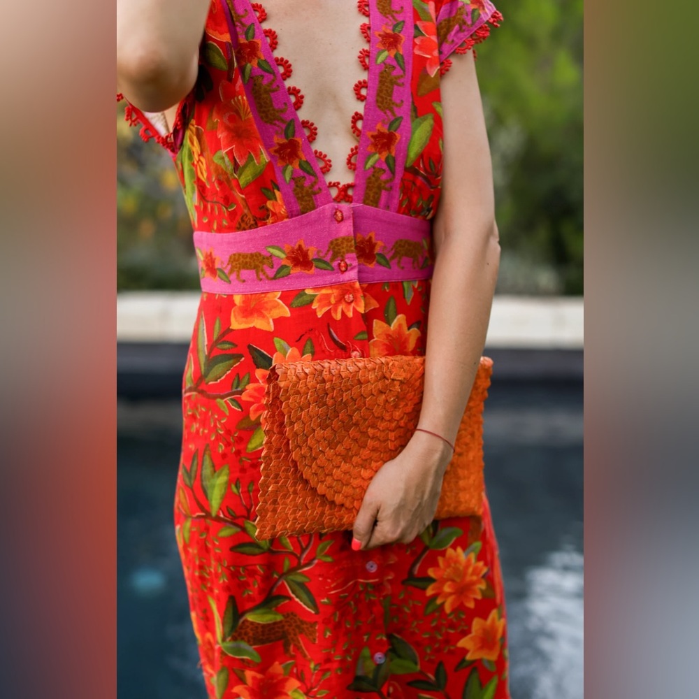 FARM RIO Solar Forest linen blend dress